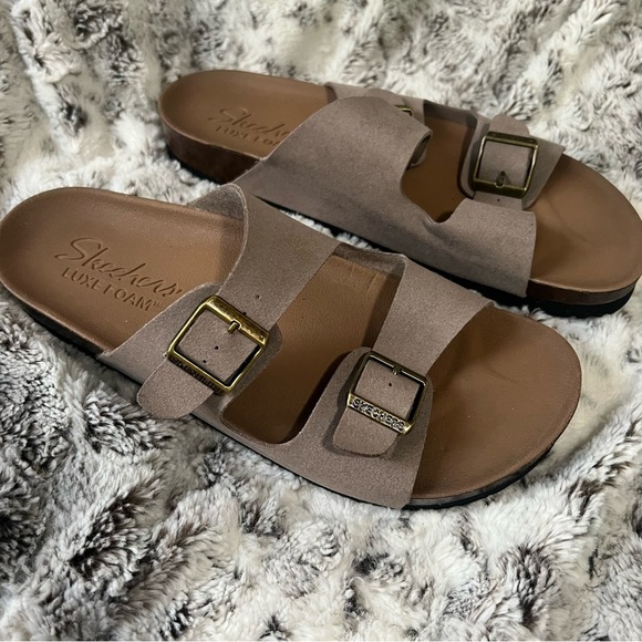 Sketchers Luxe Foam Slip On Sandal Slide Brown - Picture 2 of 7